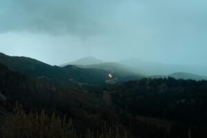 Mountain landscape on an illustrative mobile player